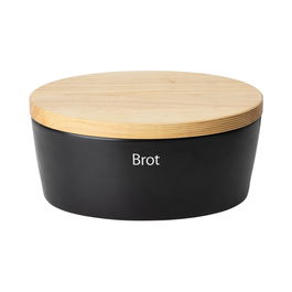 Continenta Panera 30x23 Negra Cerámica Tapa Madera Altura 13,5 cm